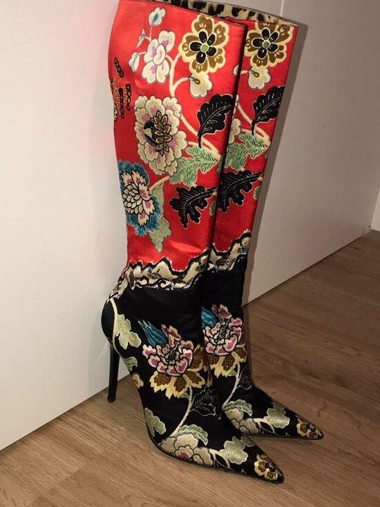 Shoes - Roberto Cavalli S/S 2003 silk heel boot EU 37